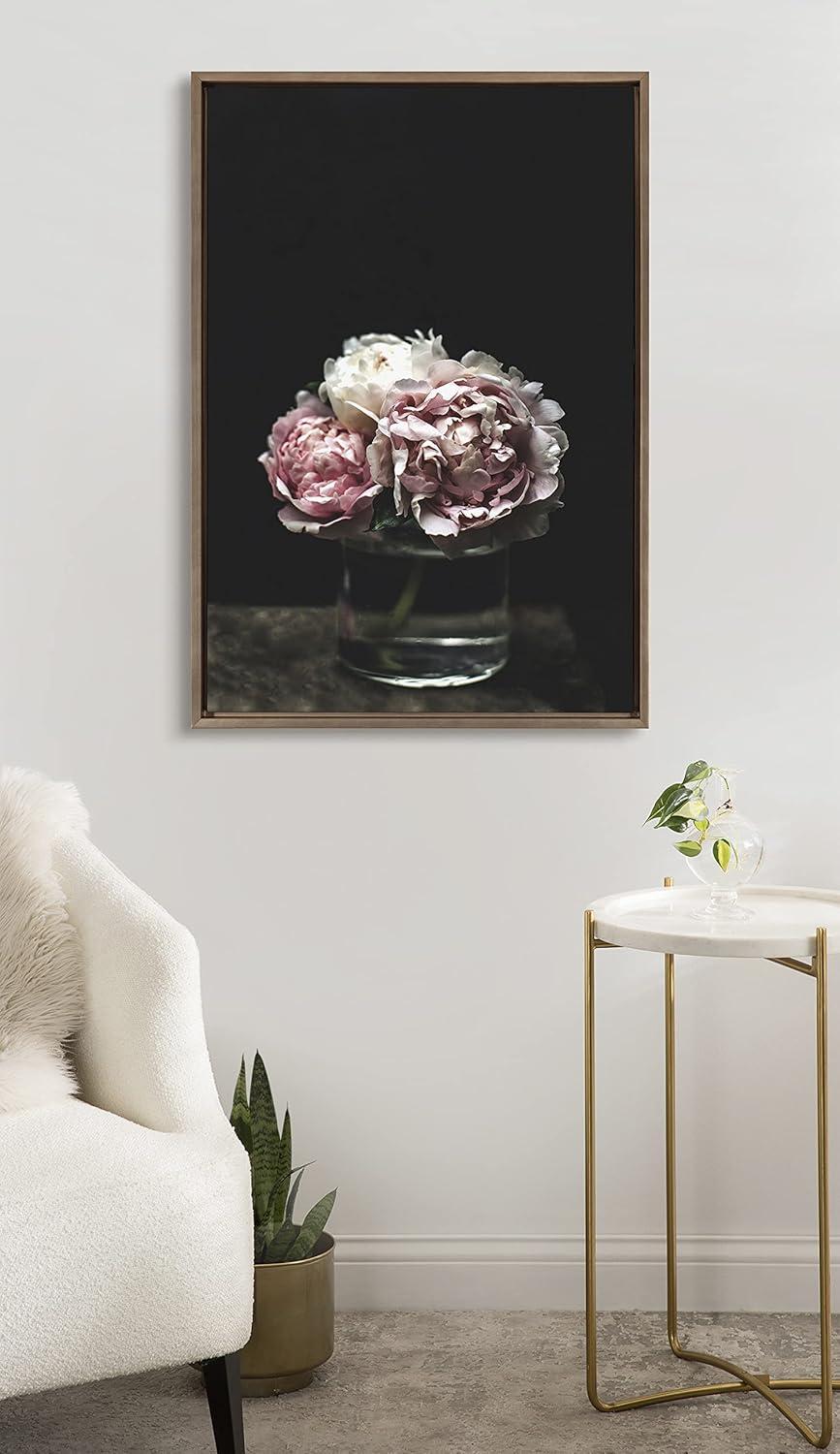 Kate and Laurel Sylvie Peony Framed Canvas by Alicia Abla, 23x33, Gold