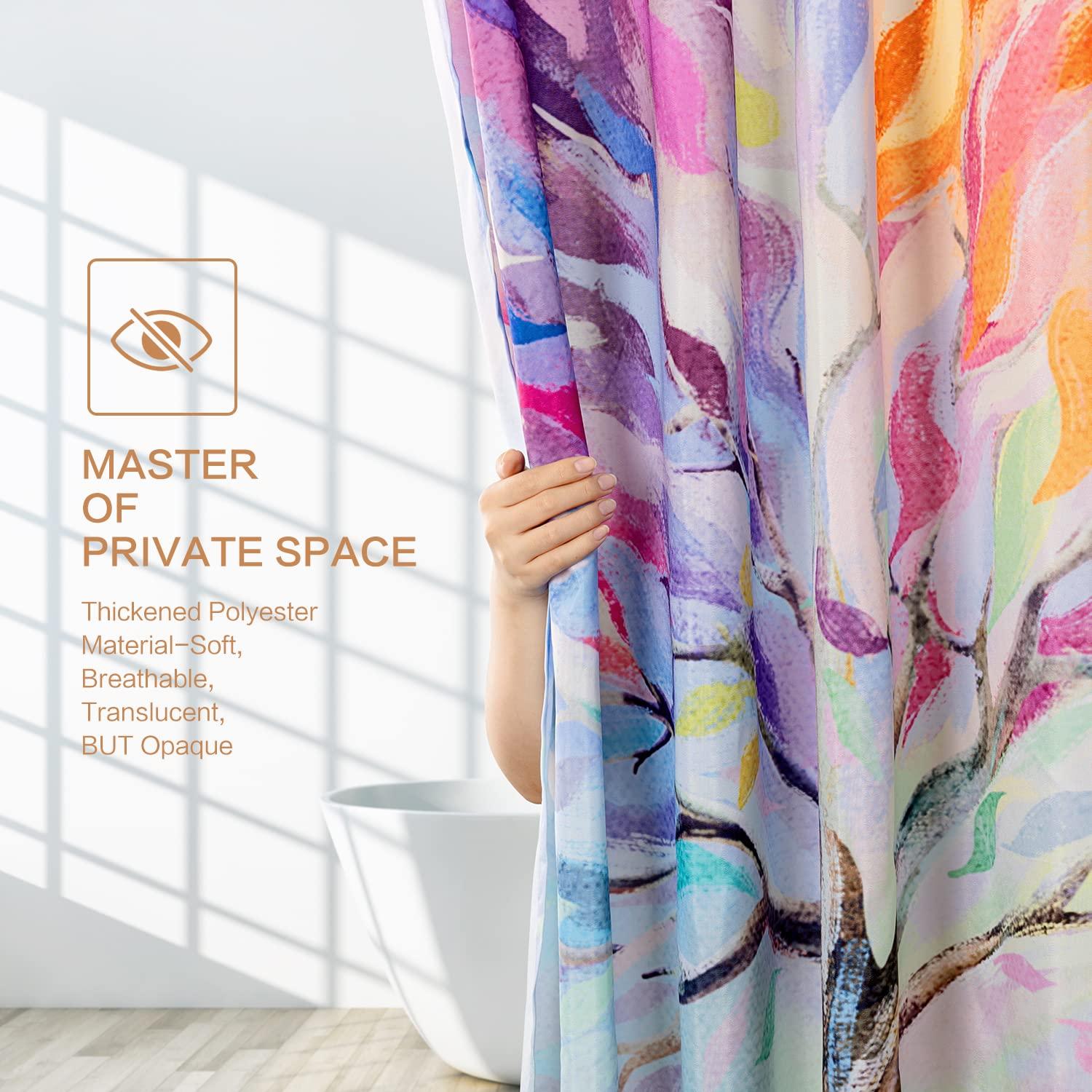 Oil Painting Tree Shower Curtain, Colored Seasons Tree Shower Curtain for Bathroom with 12 Hooks Polyester Fabric Washable Summer Shower Curtain Set Home Office Farmhouse Decor Bath Curtain