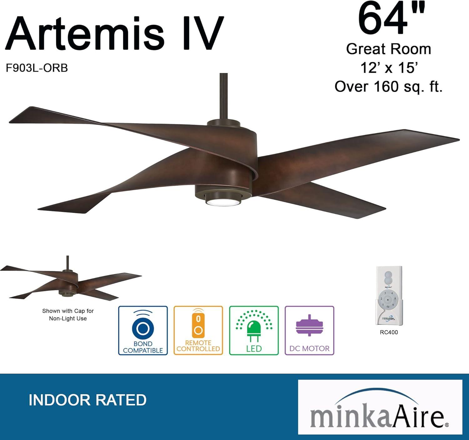 64" Artemis 4 Blade LED Standard Ceiling Fan with Light Kit Included