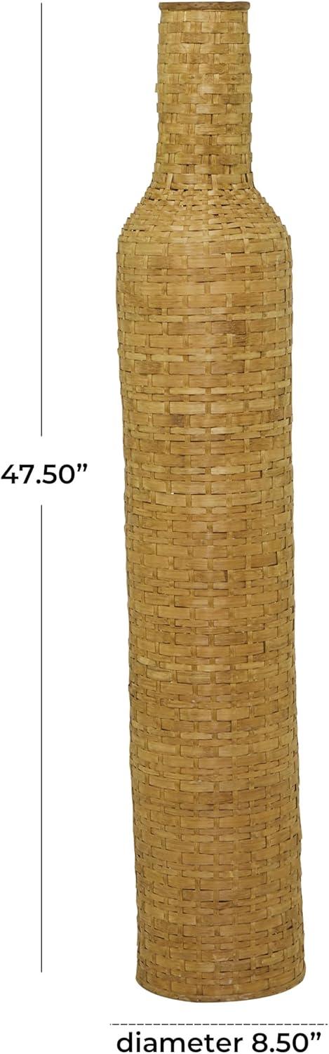 Studio 350 Intricately Woven Tall Bamboo Wood Floor Vase - White or Brown Brown - 9"W, 39"H