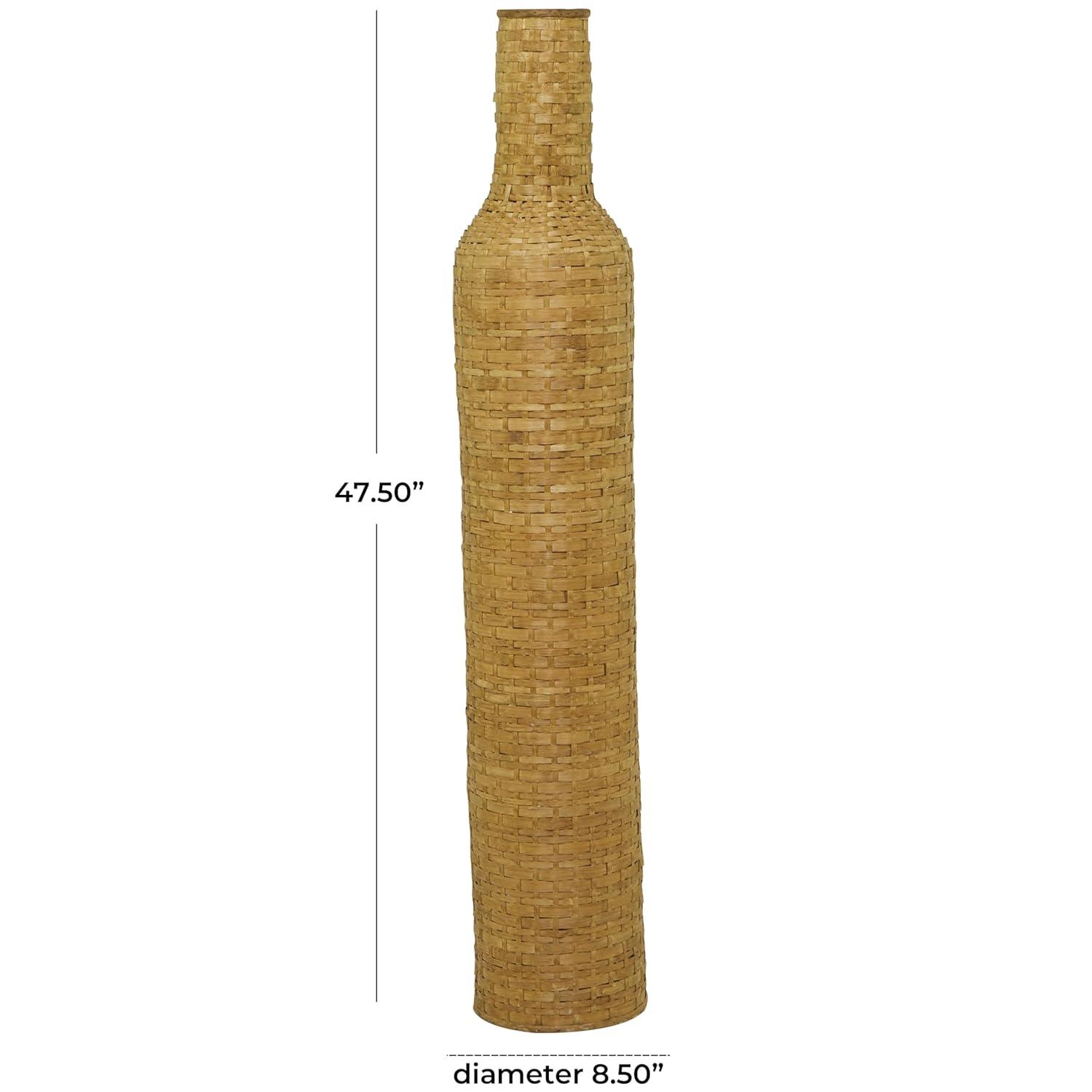 Tall Brown Woven Bamboo Floor Vase