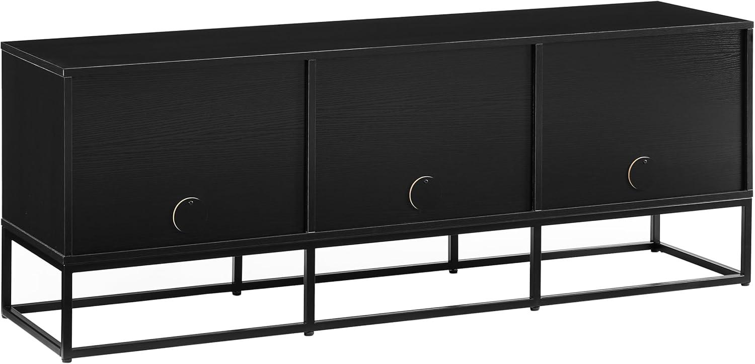 Crosley 60" Enzo Large Record Storage Media Console Black: Modern Industrial Style, Melamine Veneer, Steel Legs