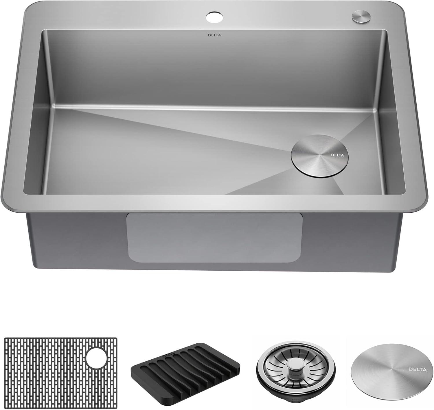 Delta 30" Stainless Steel Drop-In Single Bowl Kitchen Sink with Accessories