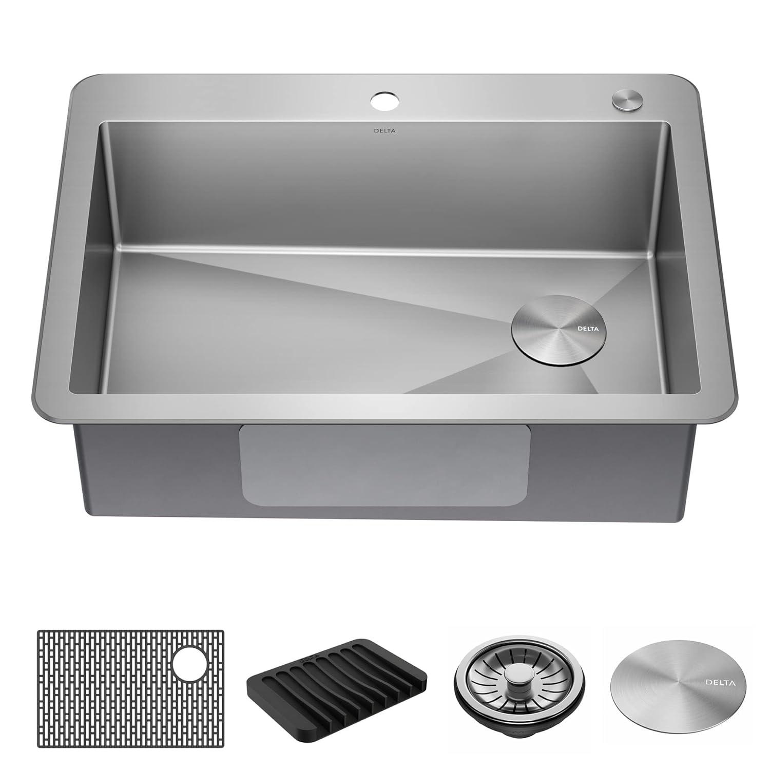 Delta Marca™ Drop-In Undermount Stainless Steel Single Bowl Kitchen Sink with Accessories