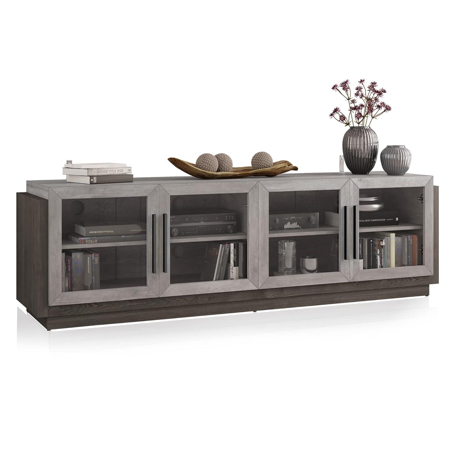 BELLEZE 70" TV Stand for TVs up to 75", Modern TV Stand & Entertainment Center with Shelves, Wood Storage Cabinet for Living Room or Bedroom - Brixston (Grey)