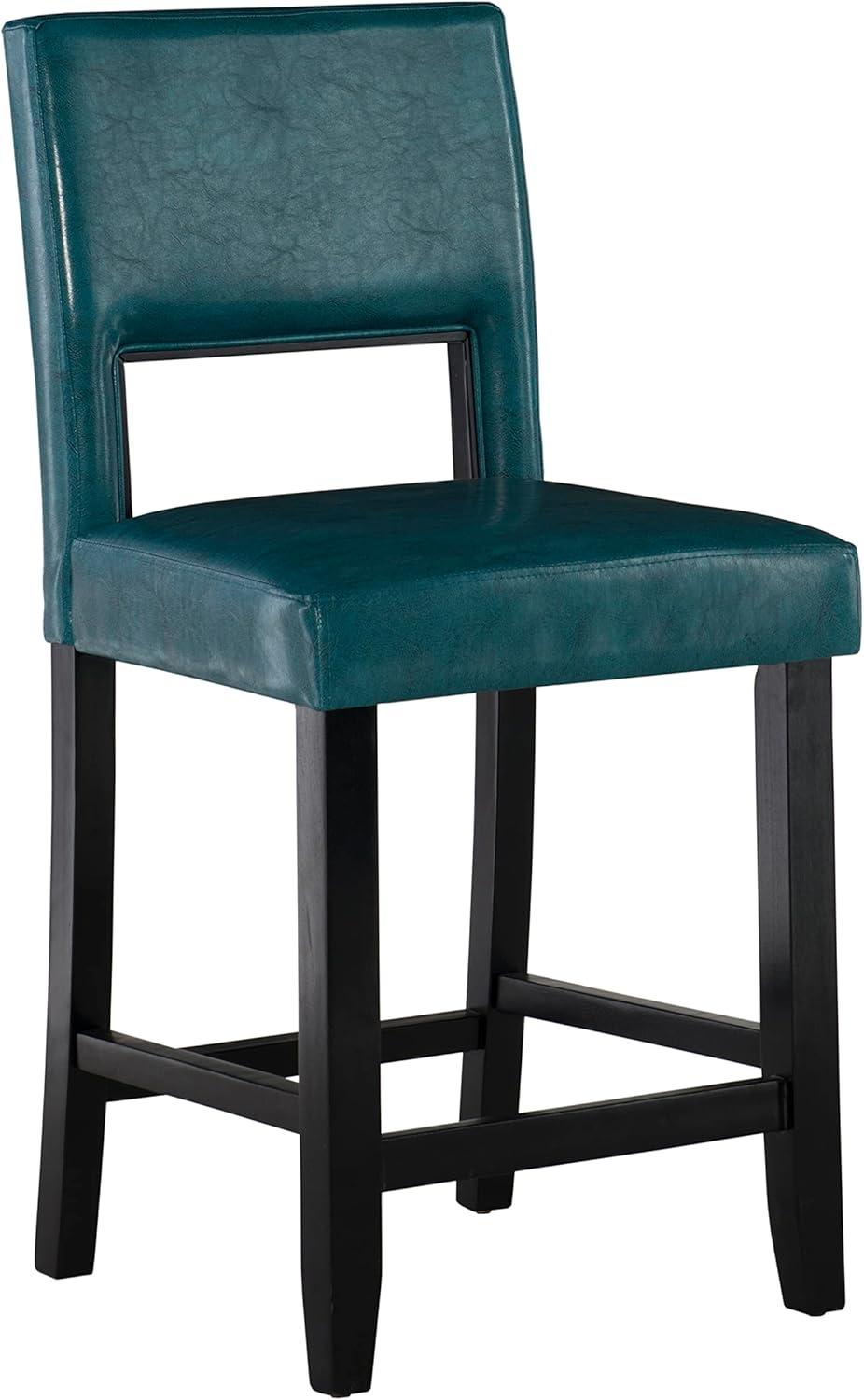 Linon 24" Vega Padded Back and Seat Faux Leather Counter Height Barstool Hardwood Blue: Upholstered, Stained Finish, Foam Fill