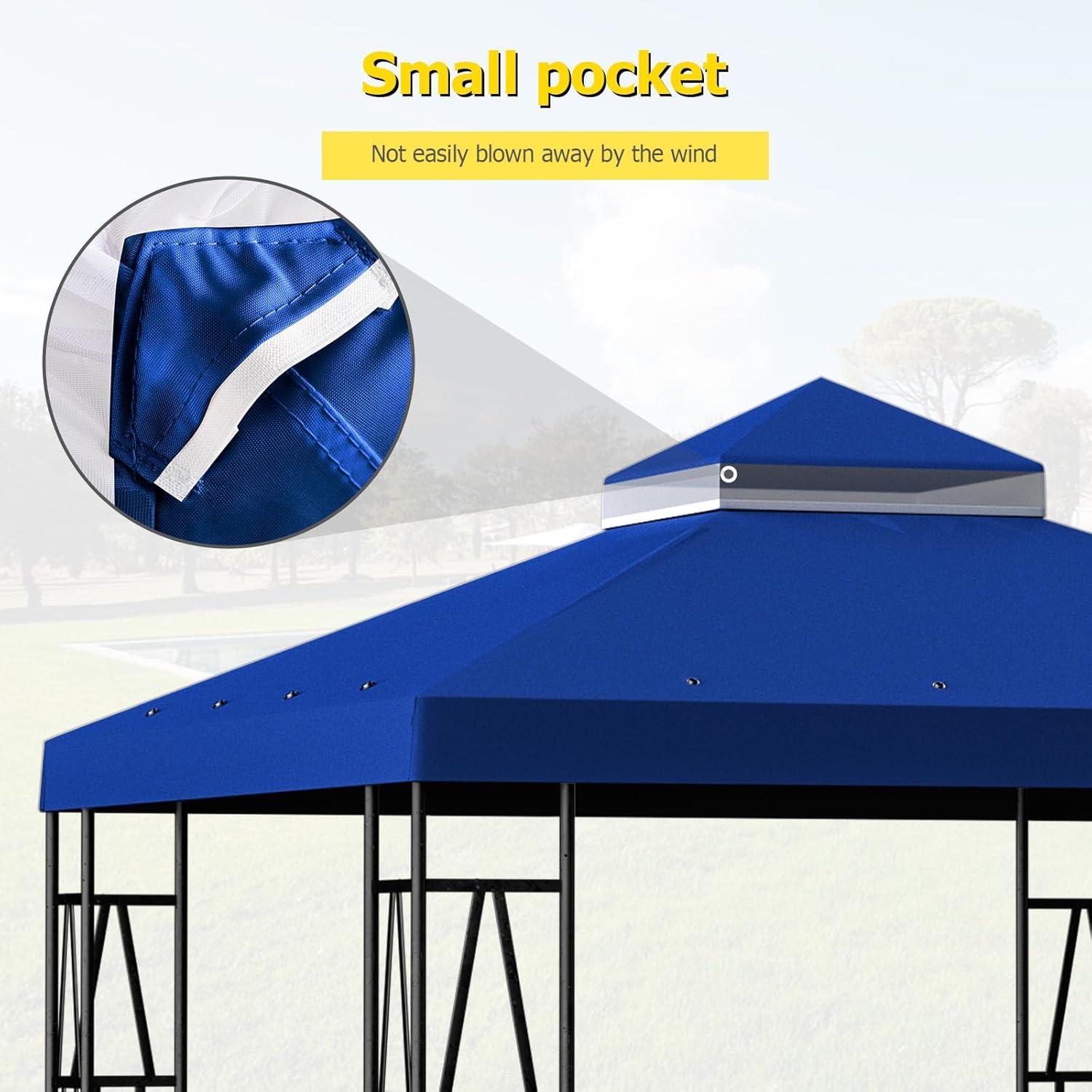 SUNNY 10x10 FT Gazebo Replacement Canopy Top Double Tier Canopy Top Cover (Blue)