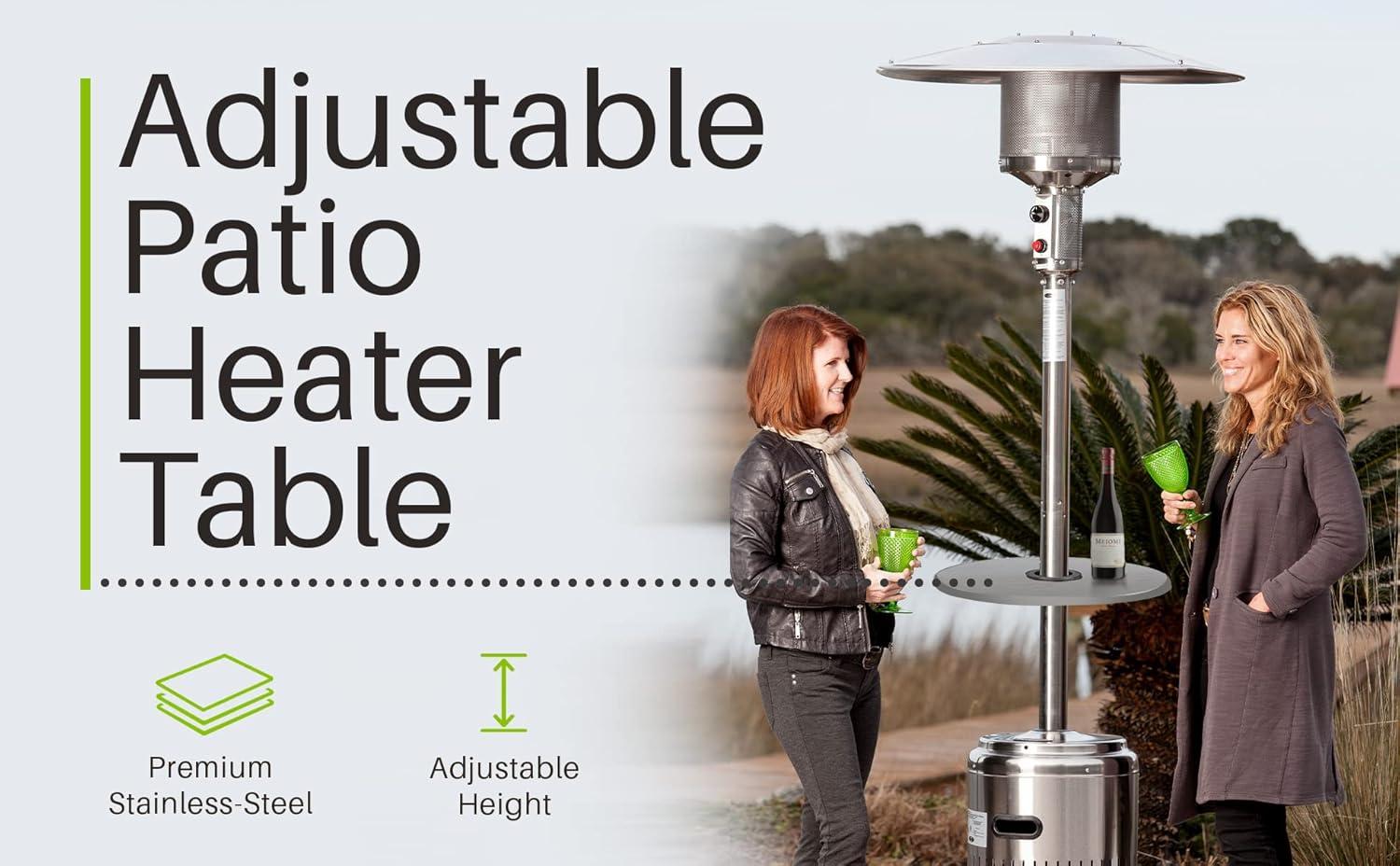Fire Sense Fire Sense Adjustable Table for Patio Heater Stainless Steel Construction, Fits heaters with 2-1/2” Diameter Posts-16" Diameter