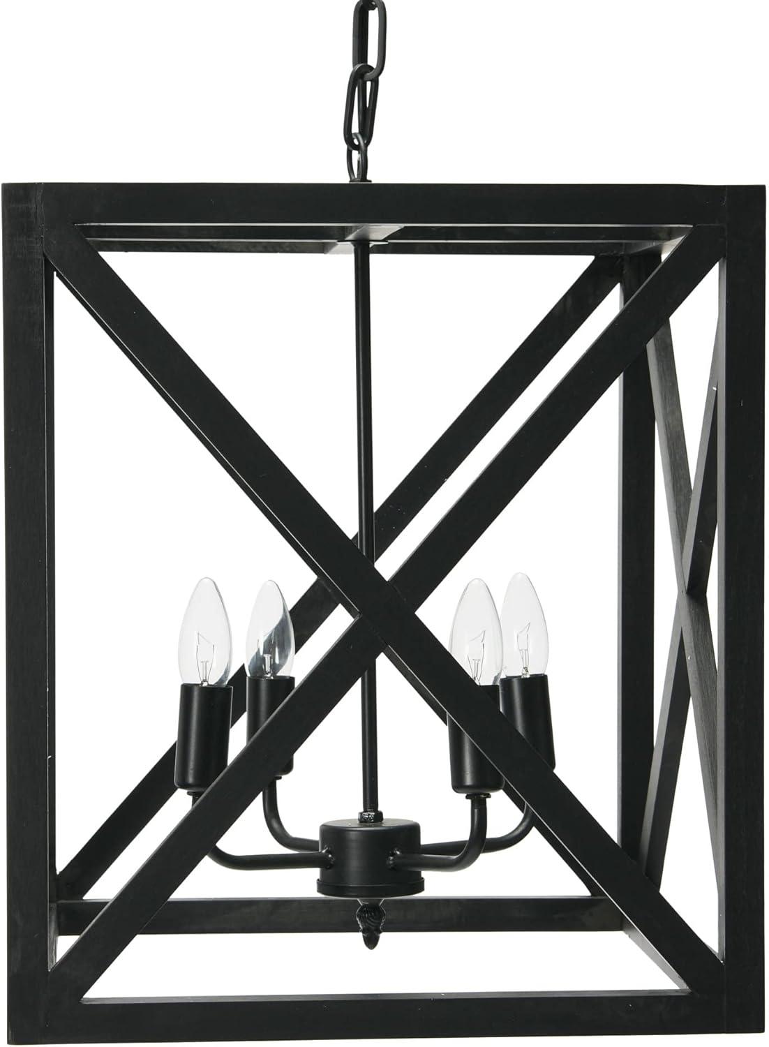 Creative Co-Op Geometric Wood and Metal Ceiling Light, Black