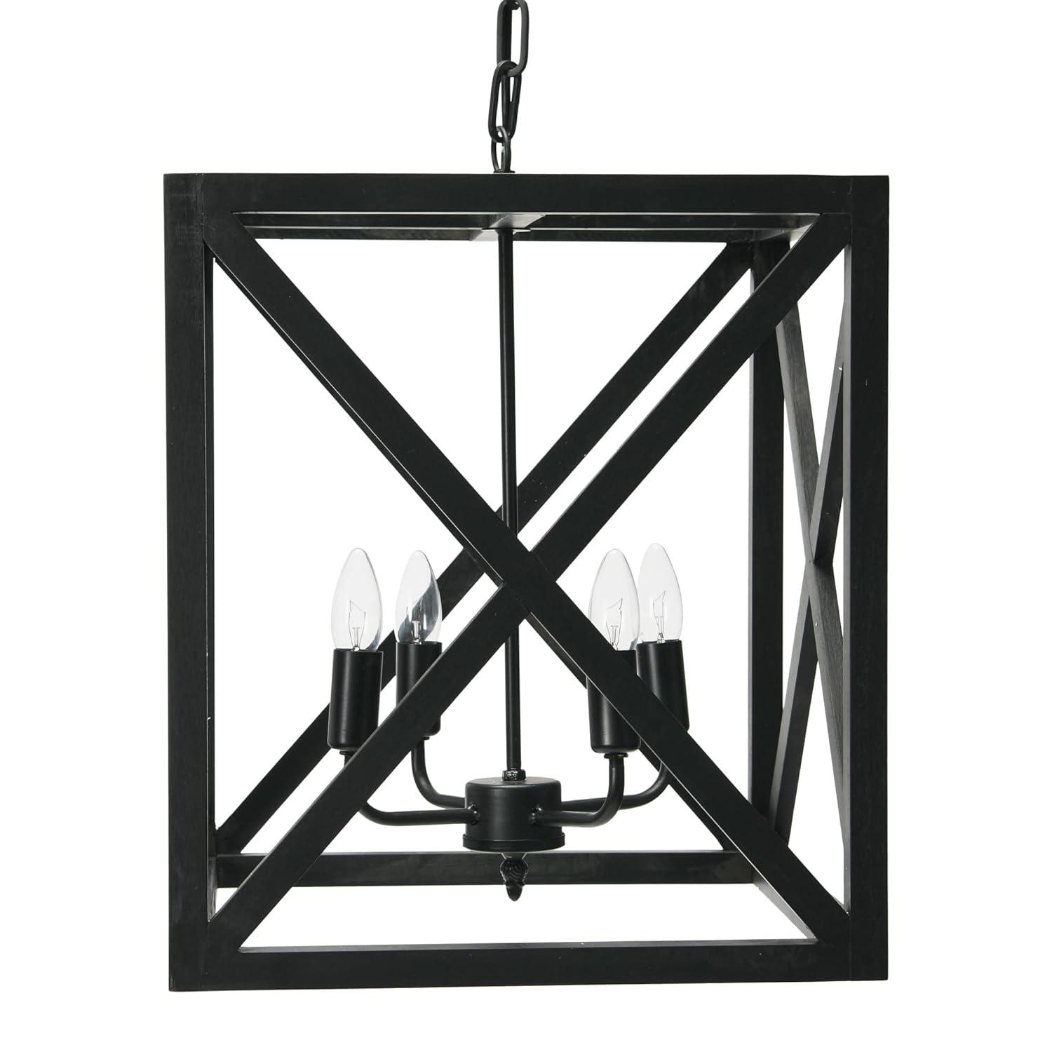 Creative Co-Op Geometric Wood and Metal Ceiling Light, Black