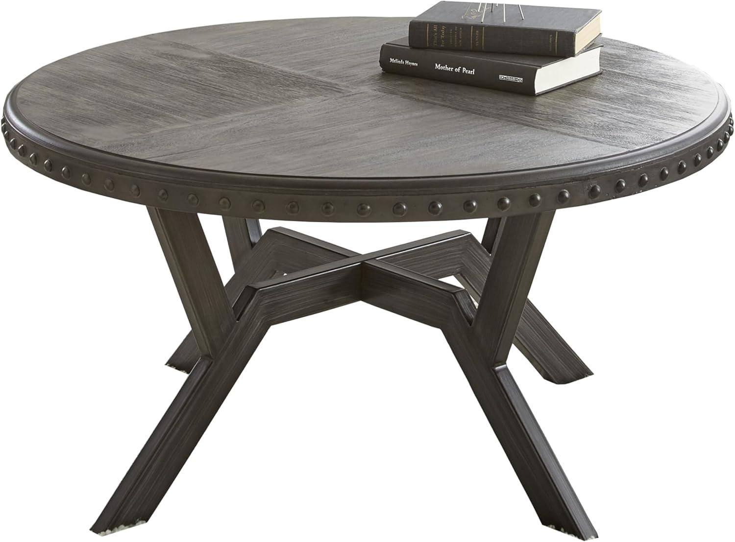 Steve Silver Alamo Indoor Industrial Wood and Nailhead 18" Height Round Coffee Table, Gray