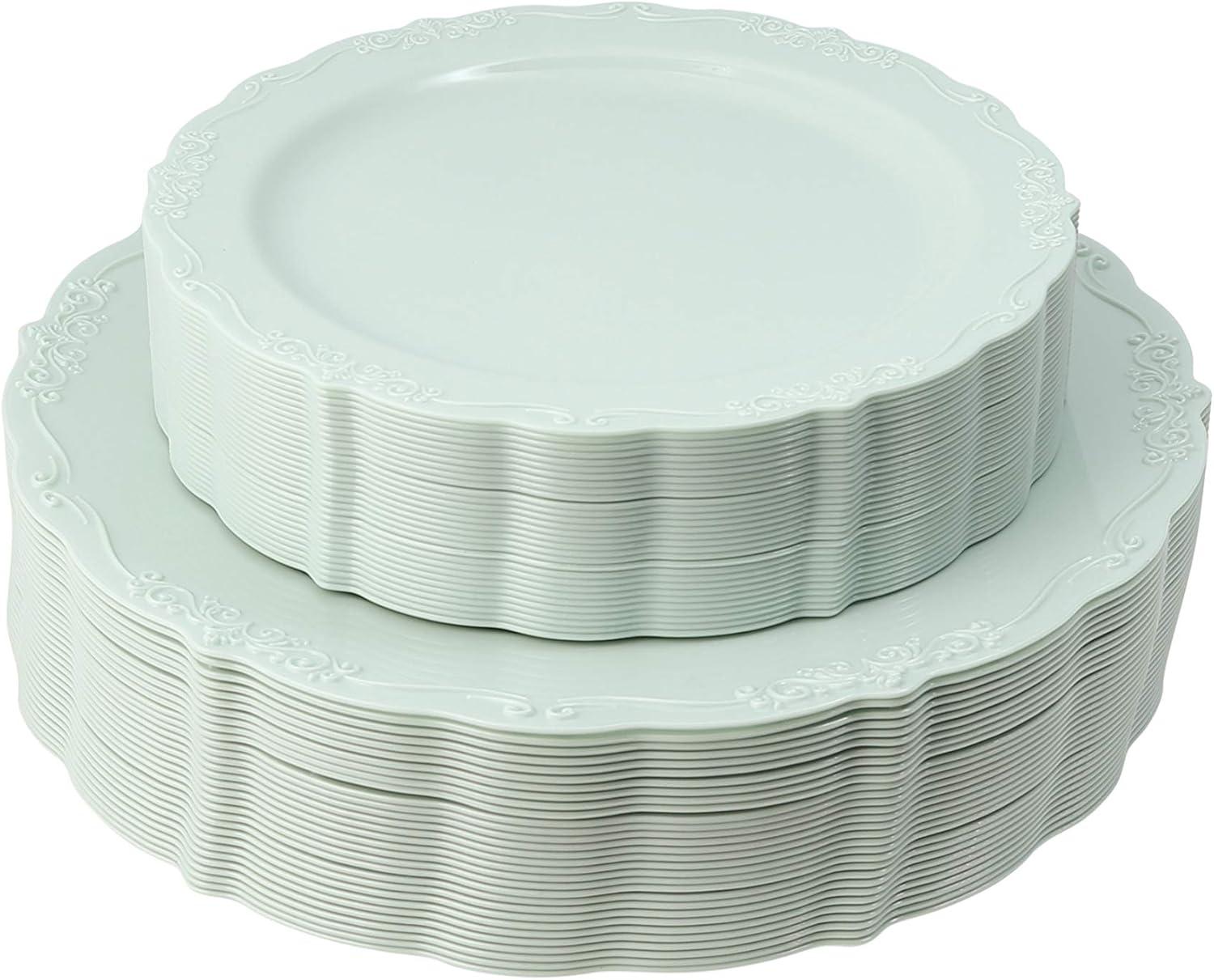 Posh Setting 60 Piece Green Round Plastic Dinnerware Value Set - Casual