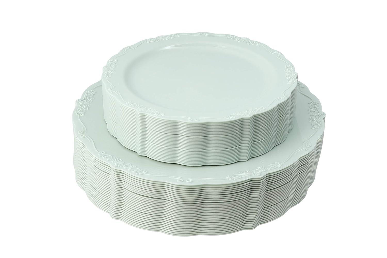 Posh Setting 60 Piece Green Round Plastic Dinnerware Value Set - Casual