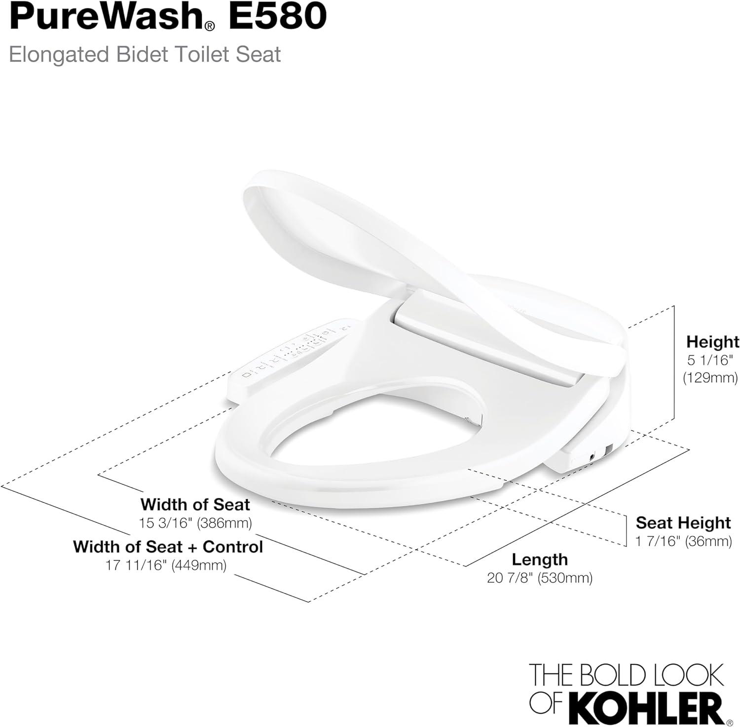 Kohler Purewash E580 Elongated Bidet Toilet Seat K-32330-0
