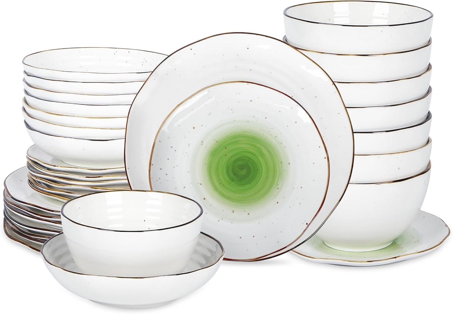 Christian Siriano Luma 32-Piece Dinnerware Set Porcelain, Service for 8, Green
