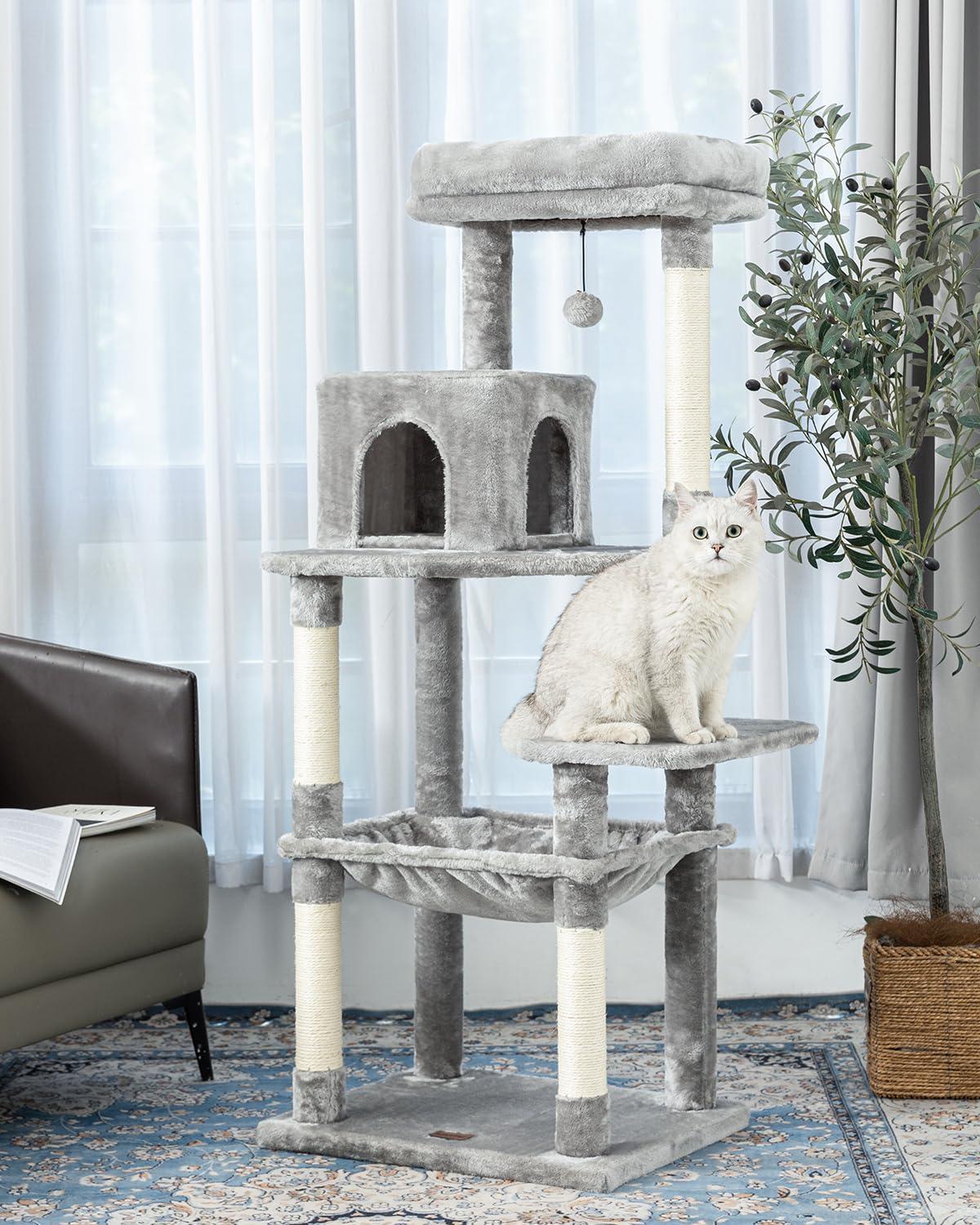 56.3" Indoor Multi-Level Tall Cat Tower With Large Hammock, Scratching Posts, Cozy Condo And Top Perch