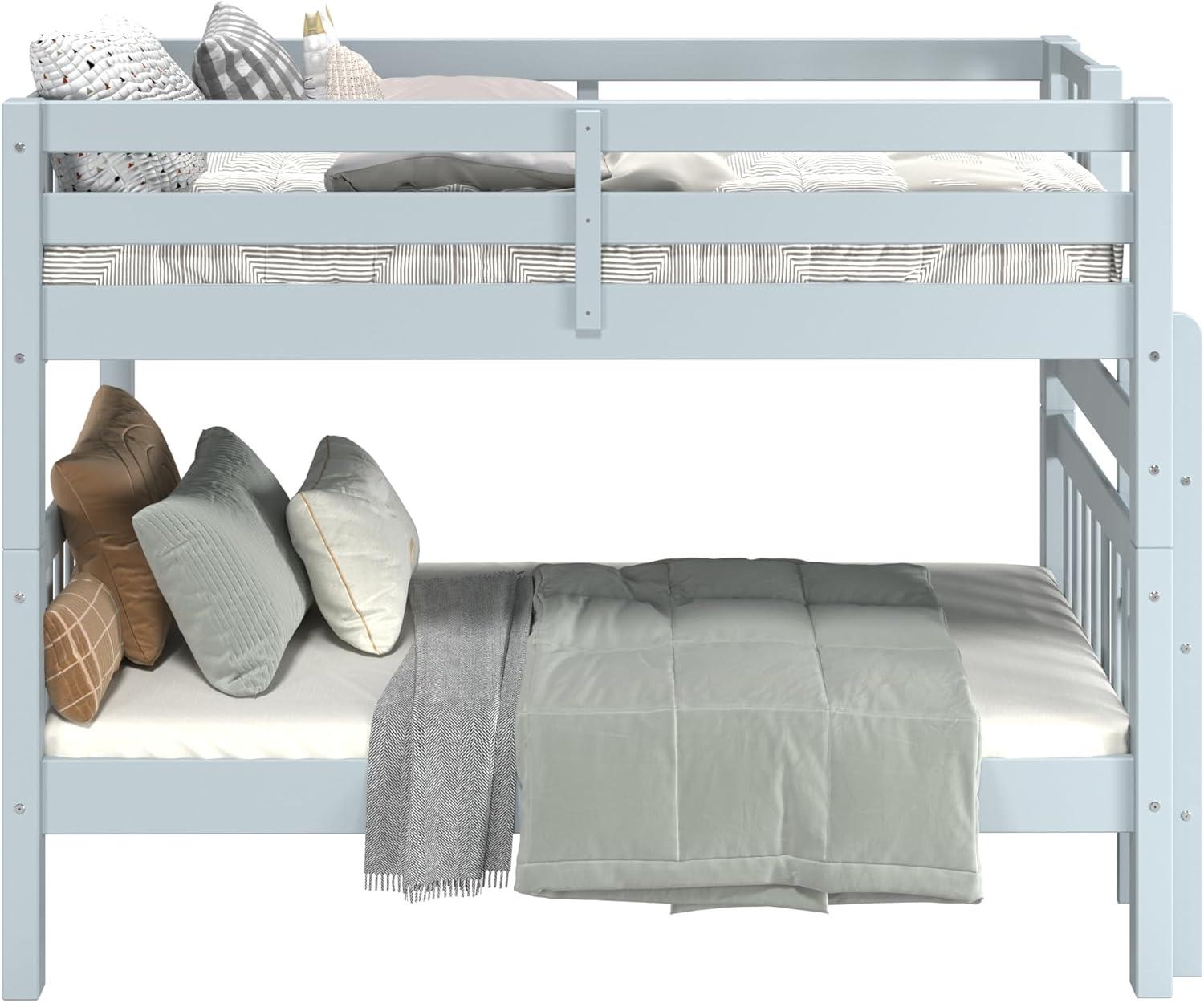 Bedz King Bunk Beds Twin over Twin Mission Style with End Ladder, Breezy Blue