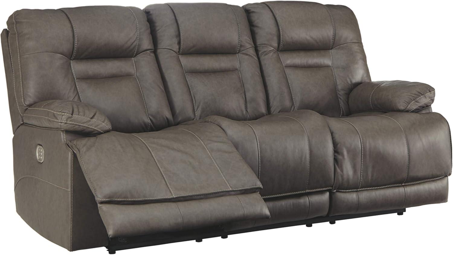 Signature Design by Ashley Wurstrow Leather Power Reclining Sofa in Smoke