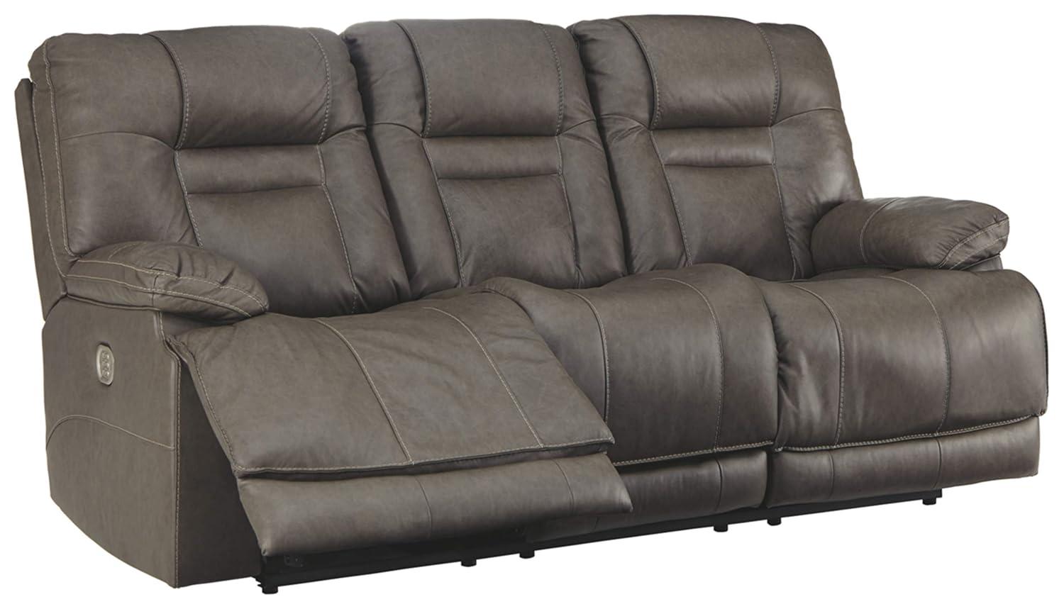 Signature Design by Ashley Wurstrow Leather Power Reclining Sofa in Smoke