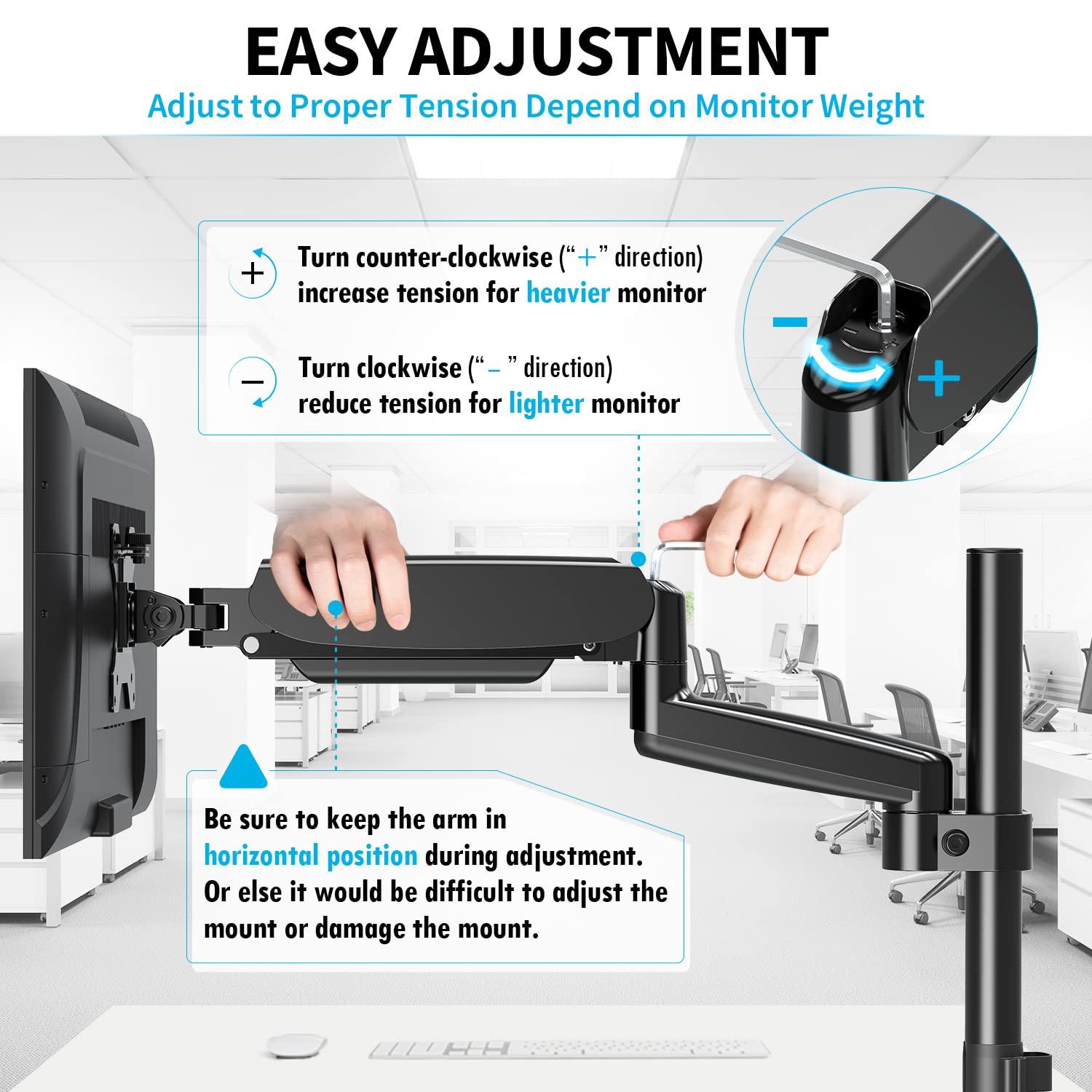 MOUNTUP Monitor Mount Desk Monitor Arm, Full Motion Gas Spring Single Computer Monitor Stand, Height Adjustable Monitor Desk Mount with C Clamp/Grommet Base, VESA Mount Fits 17 to 32 Inch LCD Screens