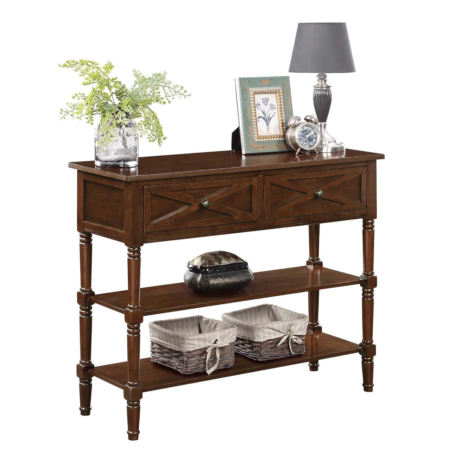 Convenience Concepts Country Oxford 2 Drawer Console Table with Shelves, Espresso