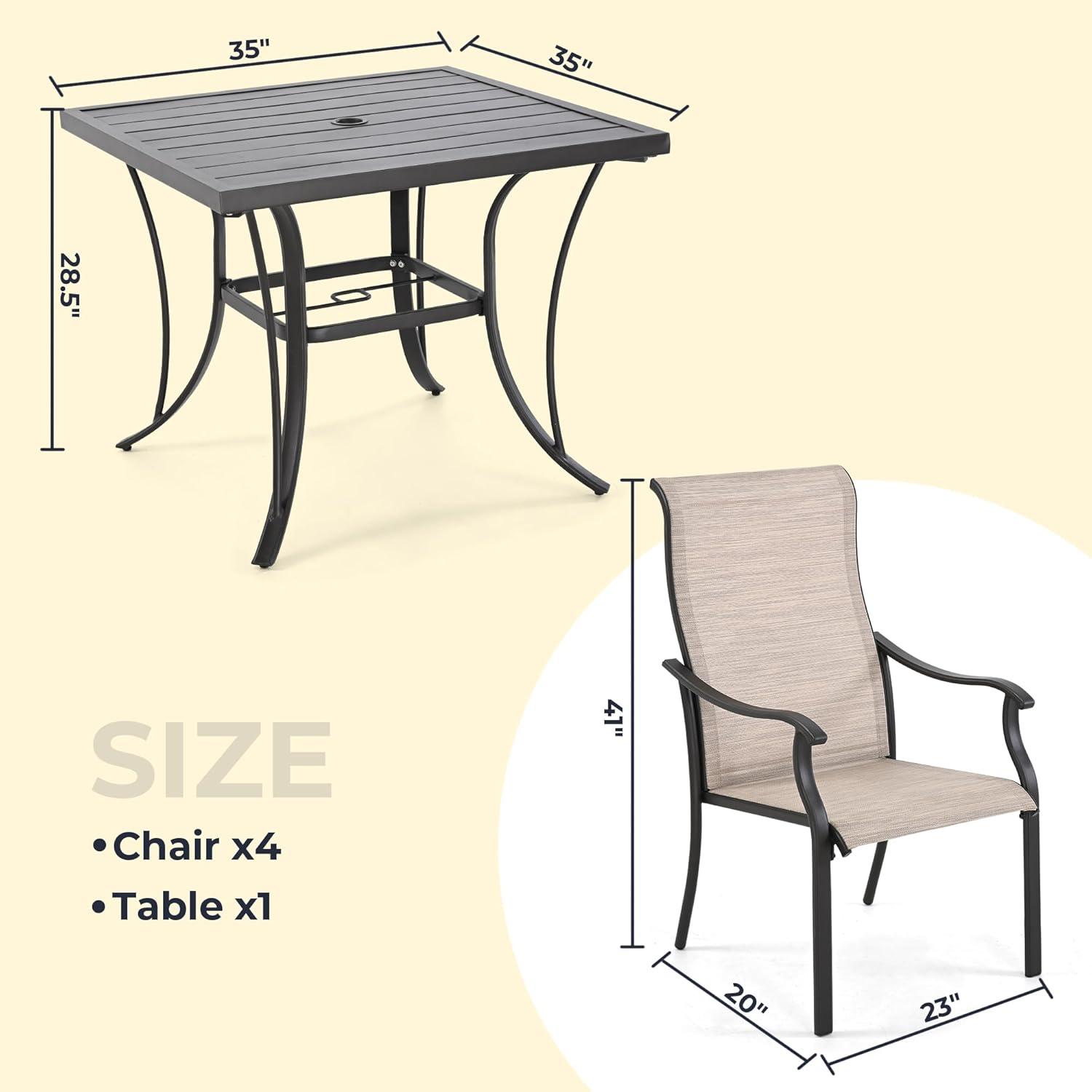 5 -Piece Gray Patio Dining Set Iron Square Table with 4 Gray Stationary Chairs