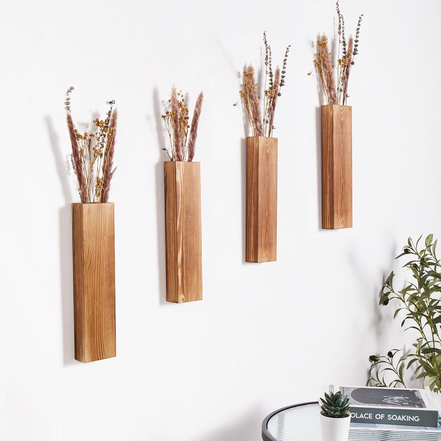 Wall Planters for Indoor Plants Modern Farmhouse Wooden Pocket Wall Vases for Dried Flowers and Faux Plants 4 Pack