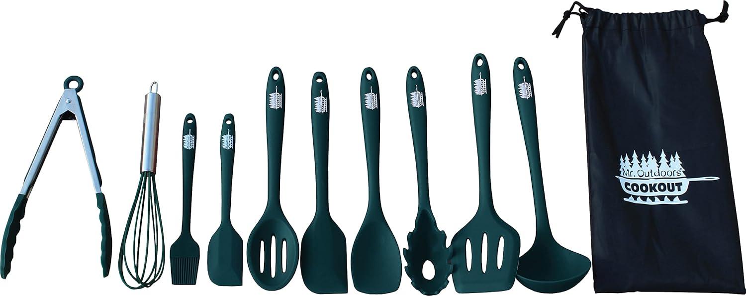 Green Silicone 10-Piece Utensil Set with Carry Bag