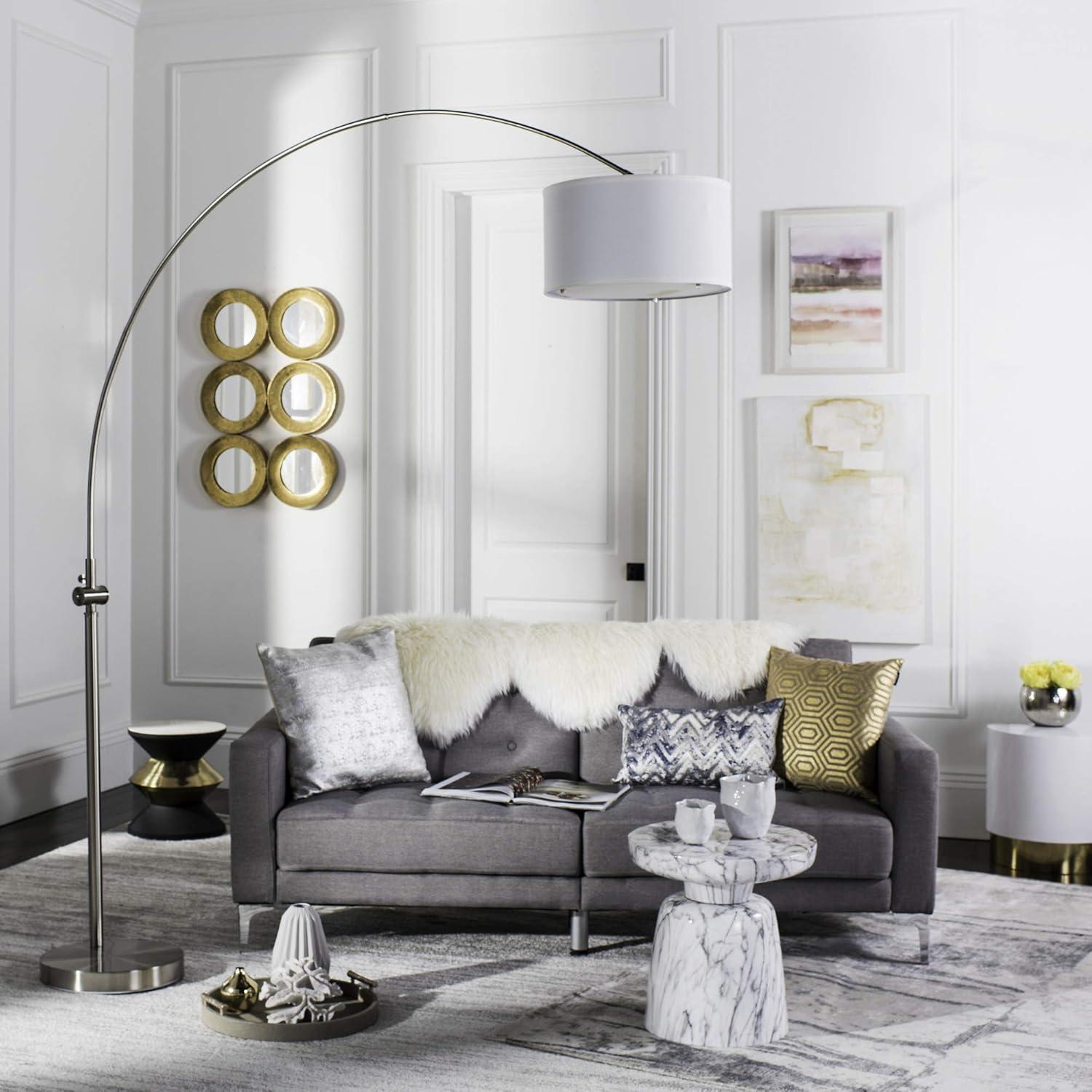 Ascella Nickel 86" Contemporary Arc Floor Lamp with White Shade