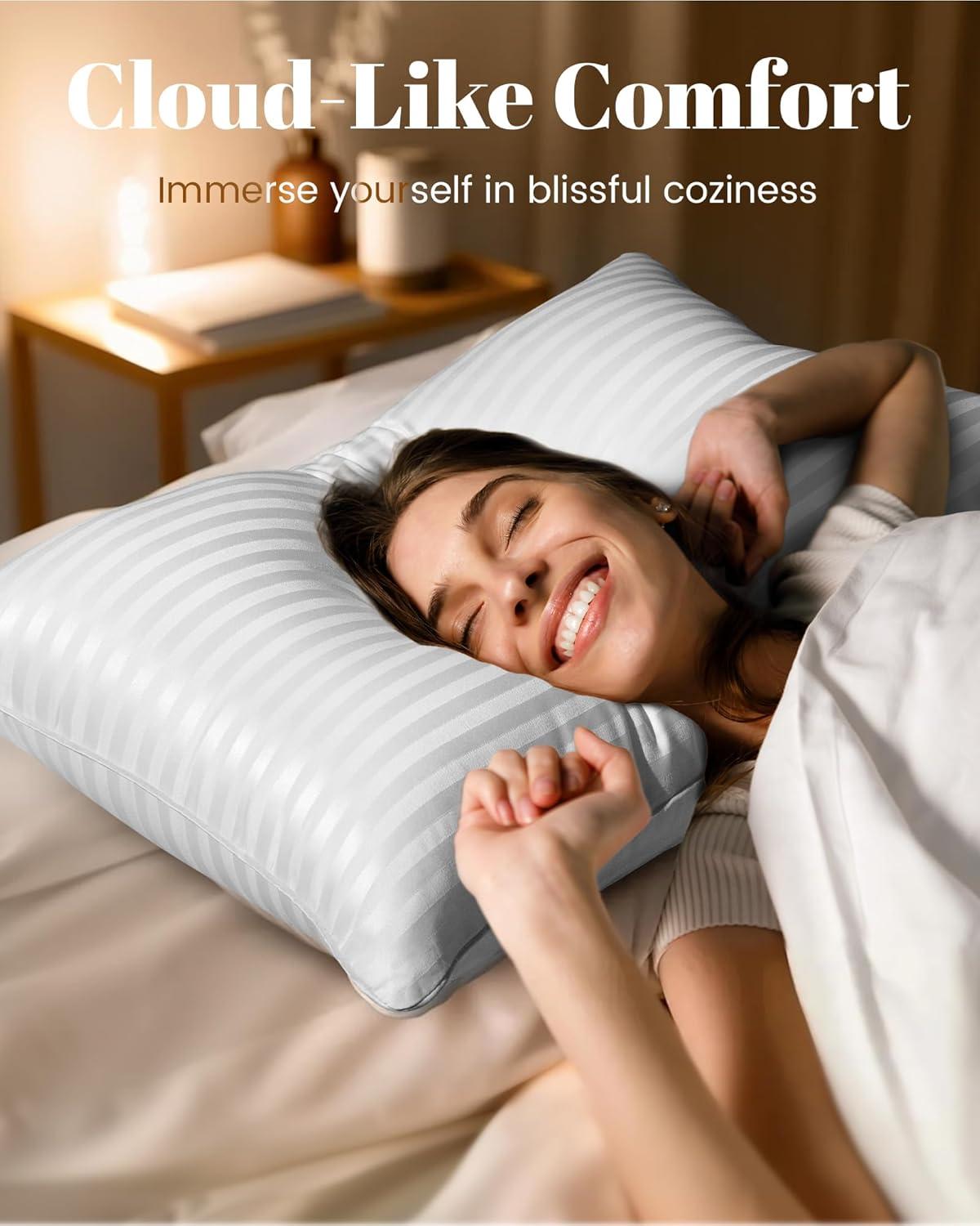 Hotel Collection Bed Pillows For Sleeping, Bed Pillows Queen Size Set Of 2,Gusseted Pillow For Back, Stomach Or Side Sleepers