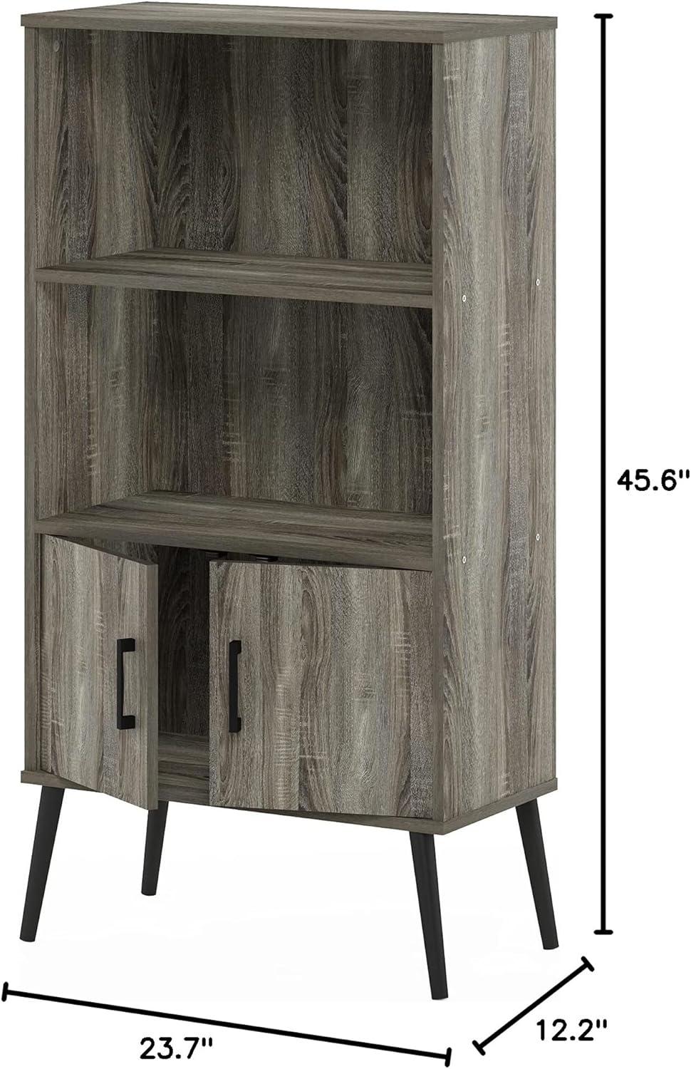 Furinno Claude Mid Century Style Accent Cabinet with Wood Legs, French Oak Grey