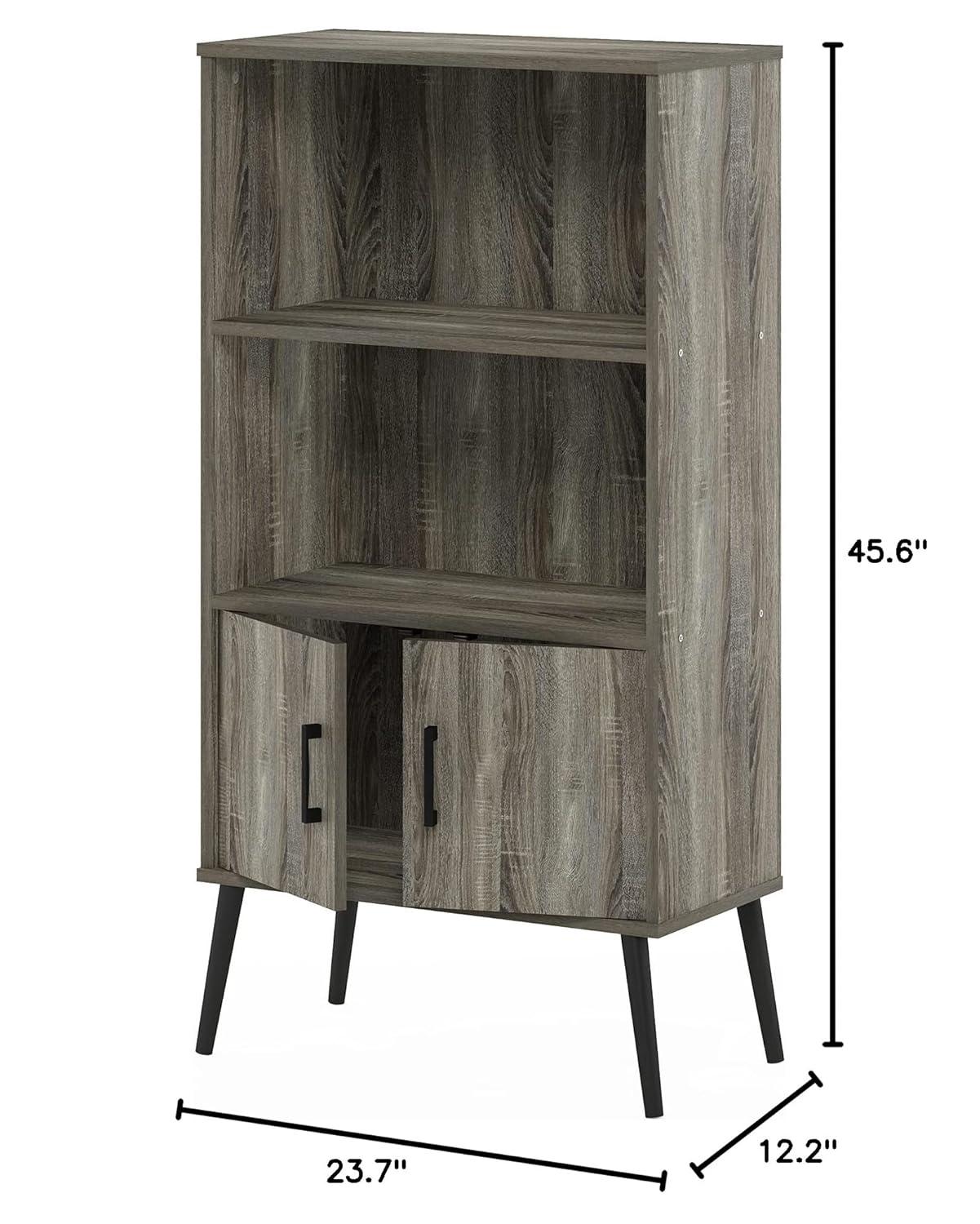 Furinno Claude Mid Century Style Accent Cabinet with Wood Legs, French Oak Grey