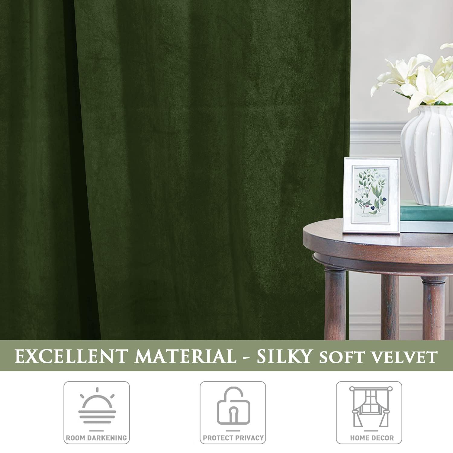 StangH Moss Green Curtains for Living Room, Super Soft Luxury Velvet Room Darkening Drapes 102 inches Long Christmas Holiday Home Decor for Bedroom/Laundry, W52 x L102, 2 Panels