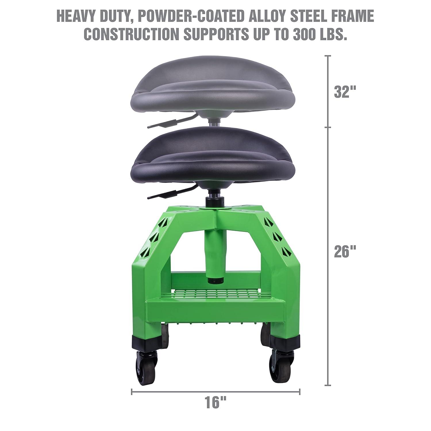 OEMTOOLS 24907 Shop Stool, 360 Degree Mechanic Stool with Height Adjustable Seat, 300LB Capacity, Foam Pad Seat, Lower Shelf Storage