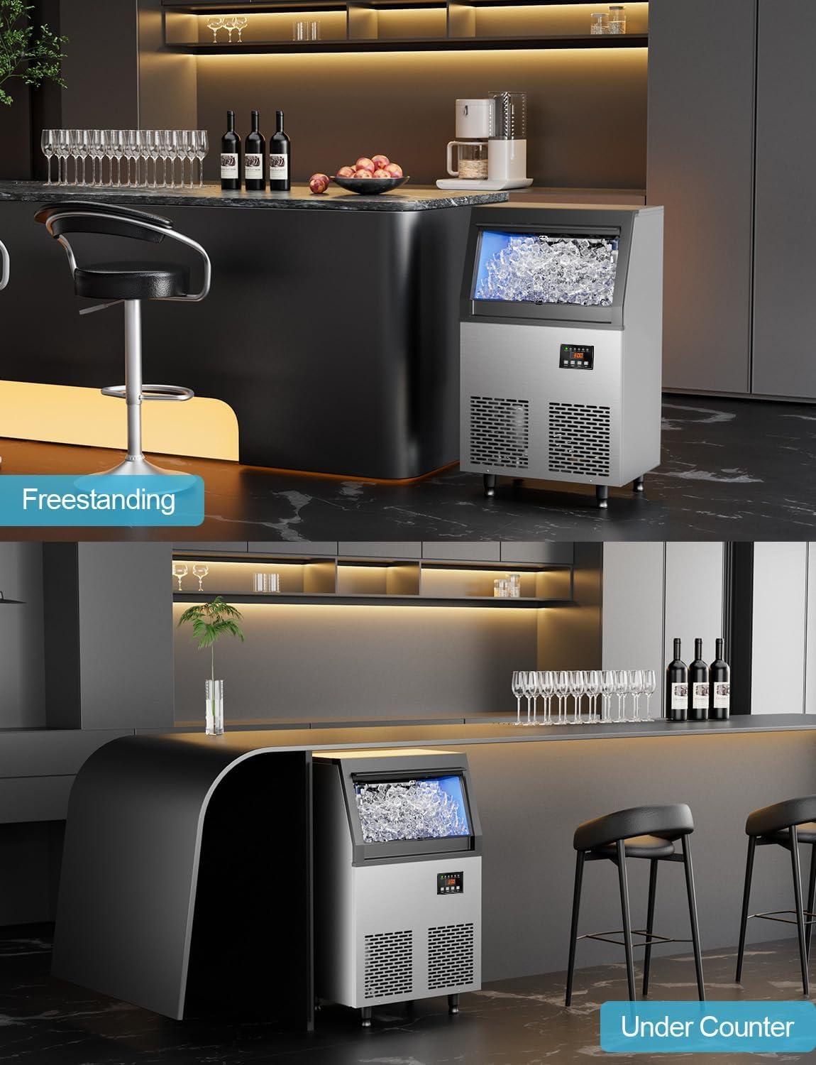 Coolski Coolski Commercial Ice Machine 200 Daily Production, Under Counter Ice Maker with Ice Bin LED Lighting, ETL Approved