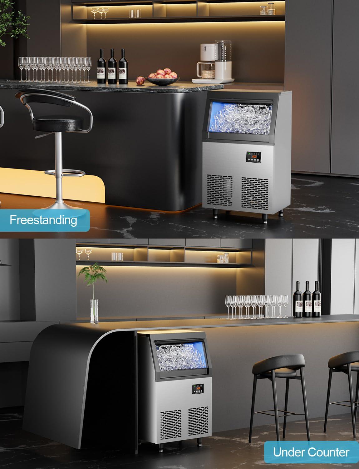 Coolski Coolski Commercial Ice Machine 200 Daily Production, Under Counter Ice Maker with Ice Bin LED Lighting, ETL Approved