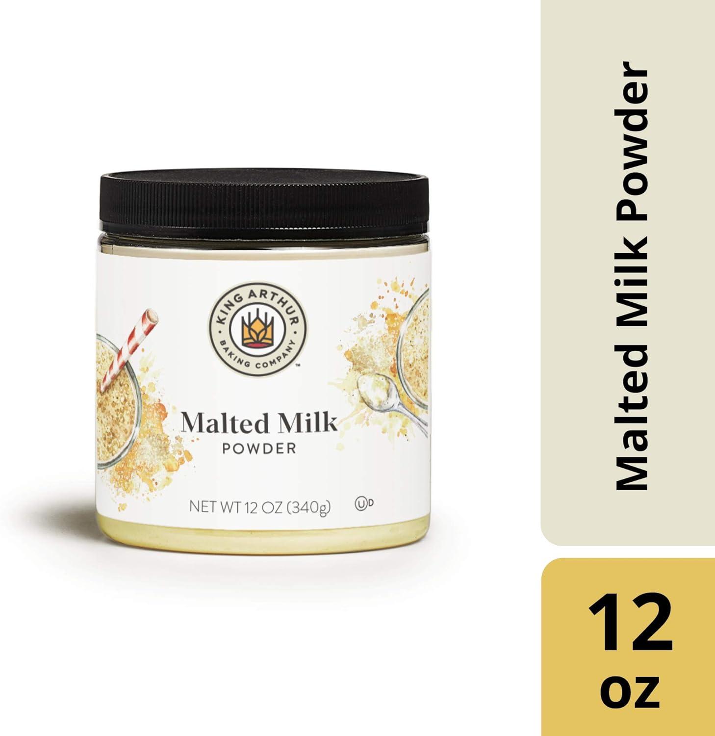 King Arthur Malted Milk Powder: Premium Baking Ingredient for Classic Diner-Style Sweetness, Ideal for Milkshakes, Pancakes, and Waffles - 12 oz Jar of Authentic Malt Flavor Enhancer