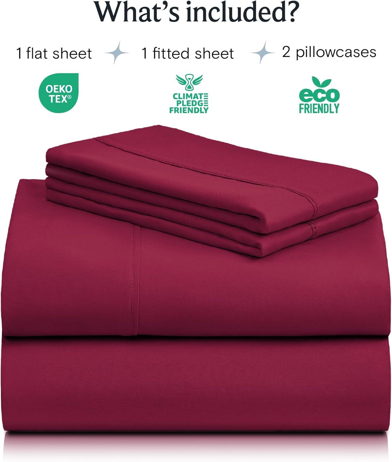 LuxClub 3 PC Burgundy King Silky Soft Cooling Deep Pocket Performance Sheet Set