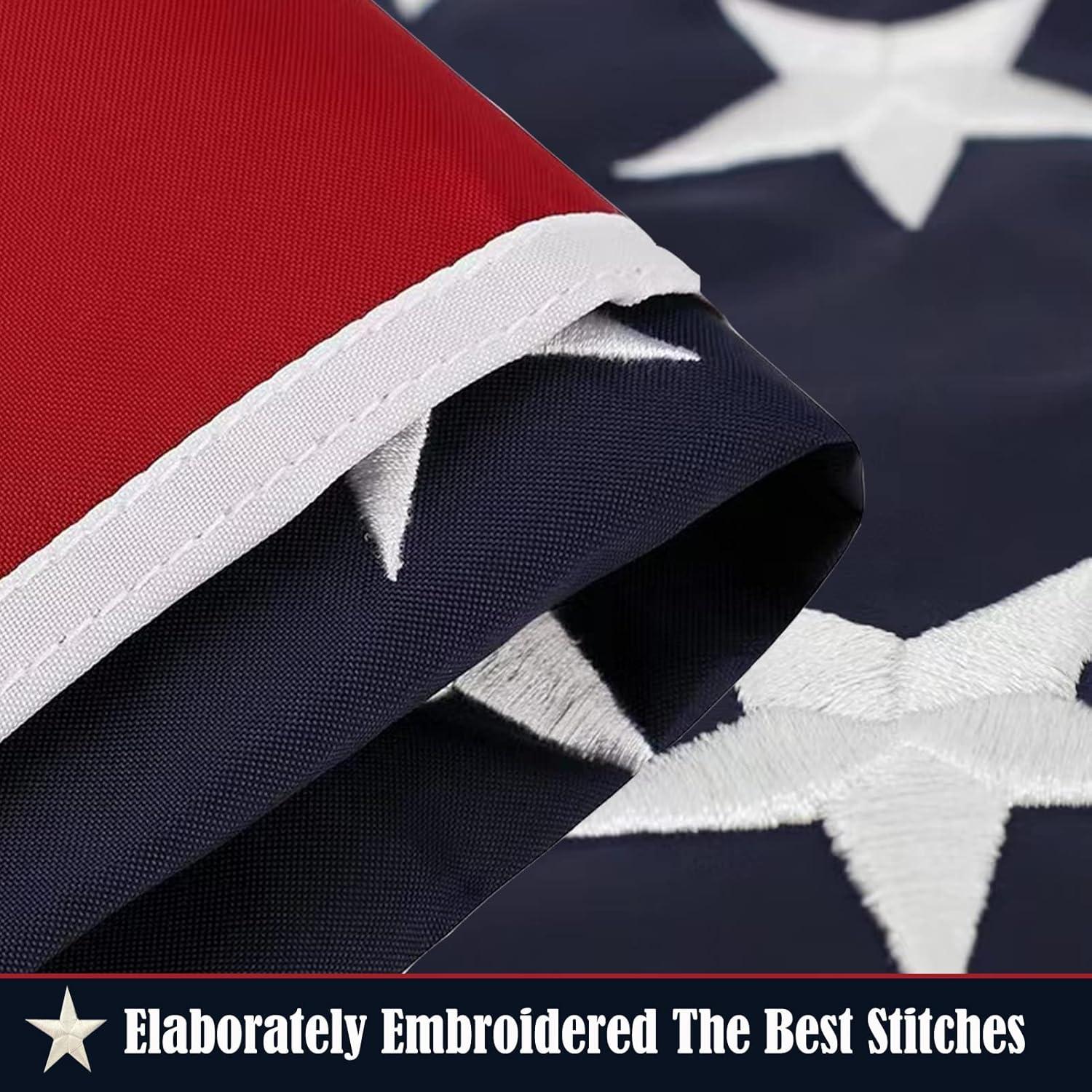 3x5 American Flag for Outside Outdoor Heavy Duty-Nylon USA Flags- Embroidered US Flags Sewn Stripes with Brass Grommets