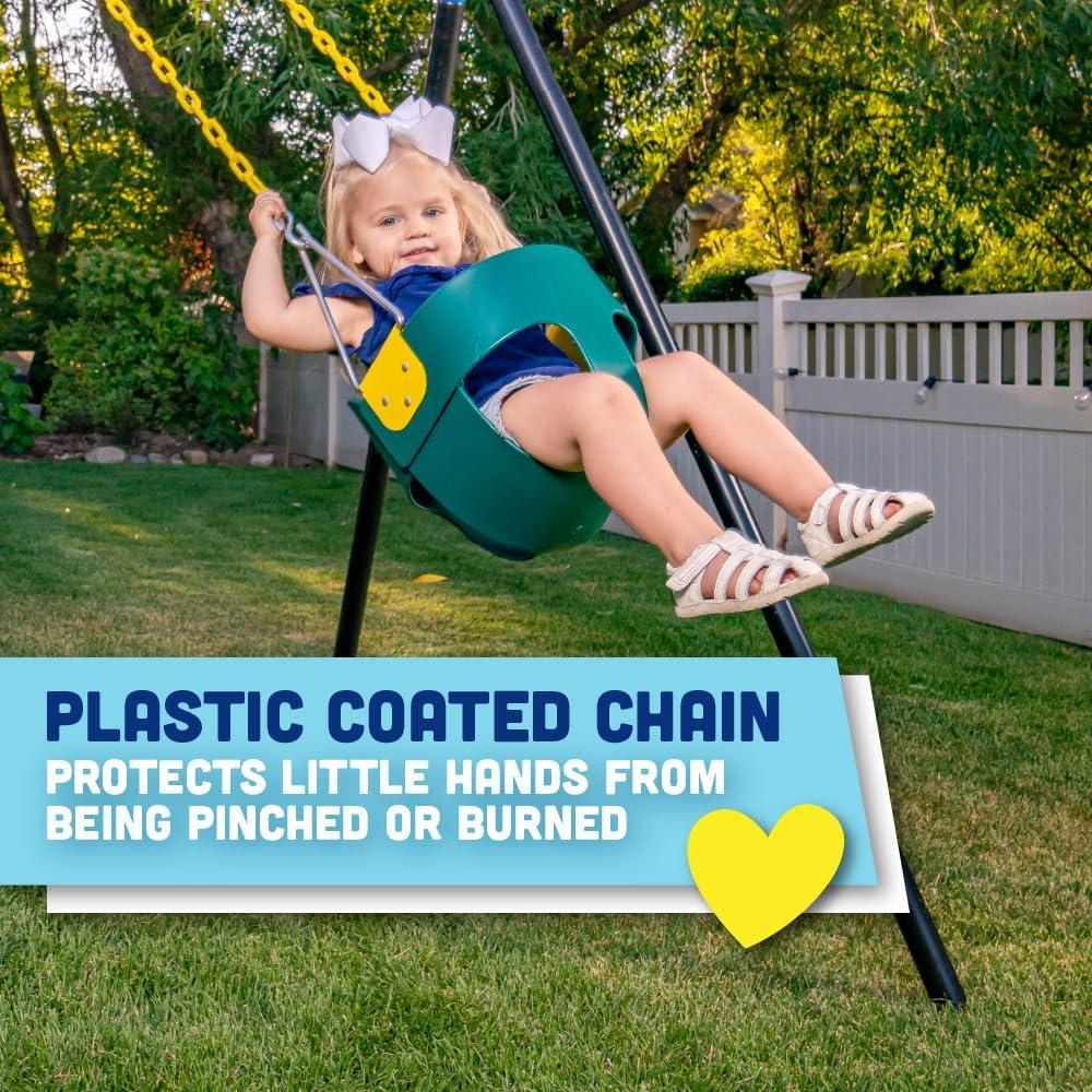 Green High Back Full Bucket Toddler Swing with Plastic Coated Chains