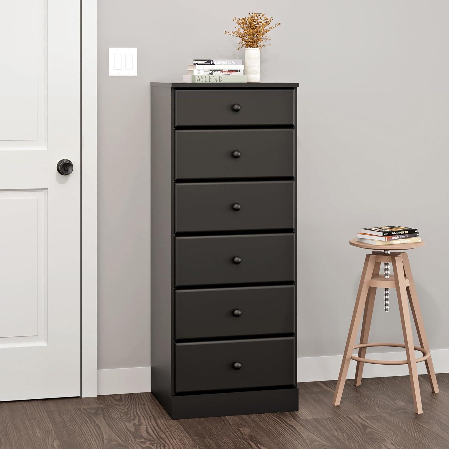 Astrid 6 Drawer Tall Chest Black - Prepac: Space-Saving Vertical Storage for Bedroom