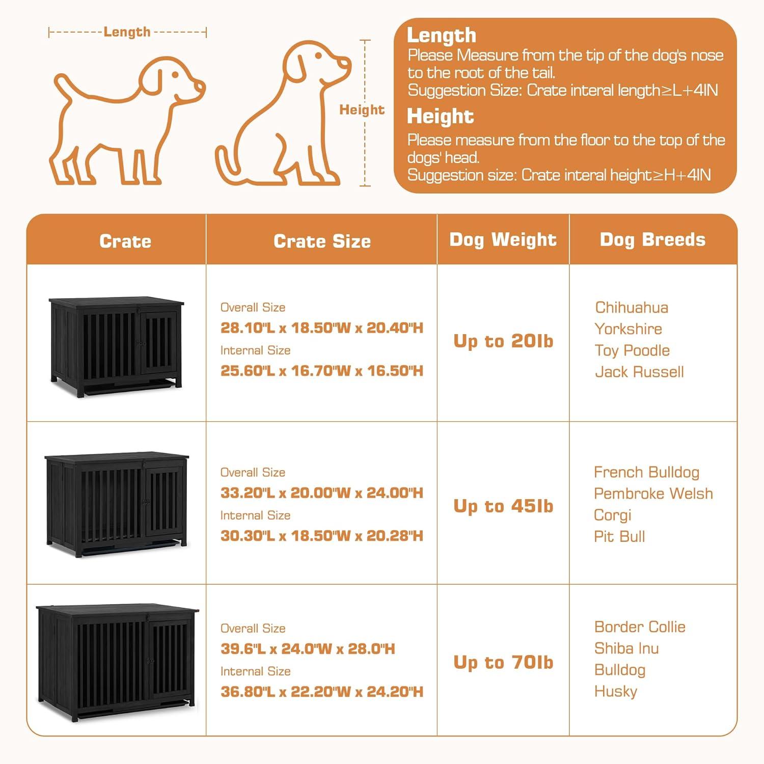 MCombo No Assembly Wood Dog Crate Furniture End Table 1256(Small,Grey)