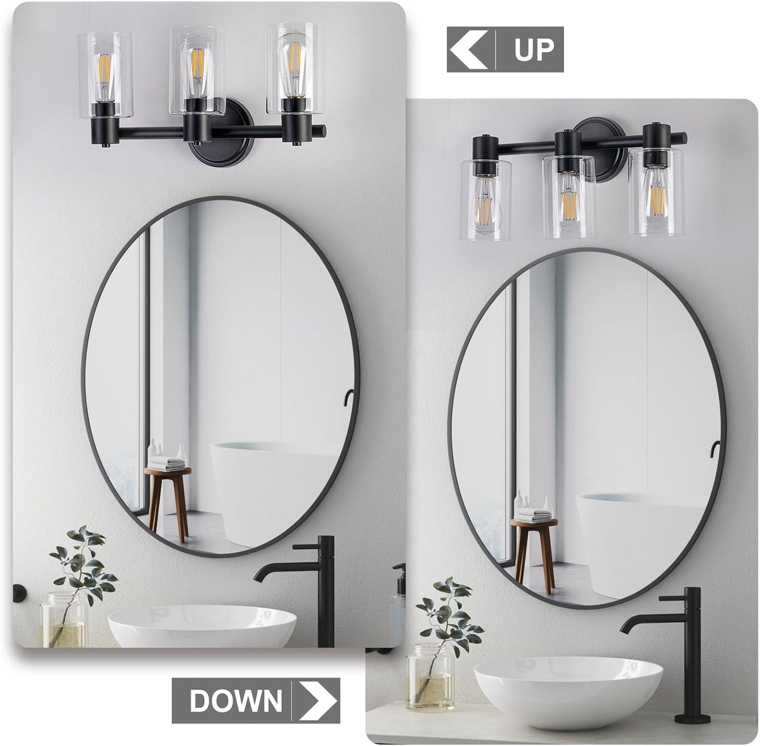 3-Light Bathroom Light Fixtures Bathroom Vanity Lights with Clear Glass Shades Matte Black Bathroom Light Fixtures over mirror for Mirror Living Room Cabinet Bedroom Porch