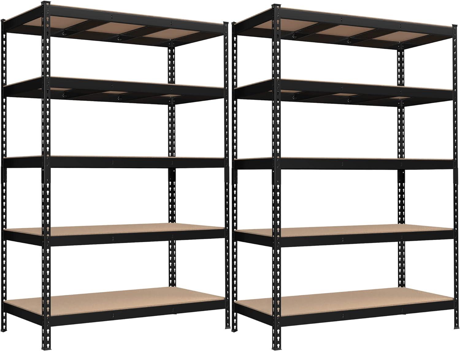 Black 5-Tier Adjustable Steel and MDF Garage Shelving Unit