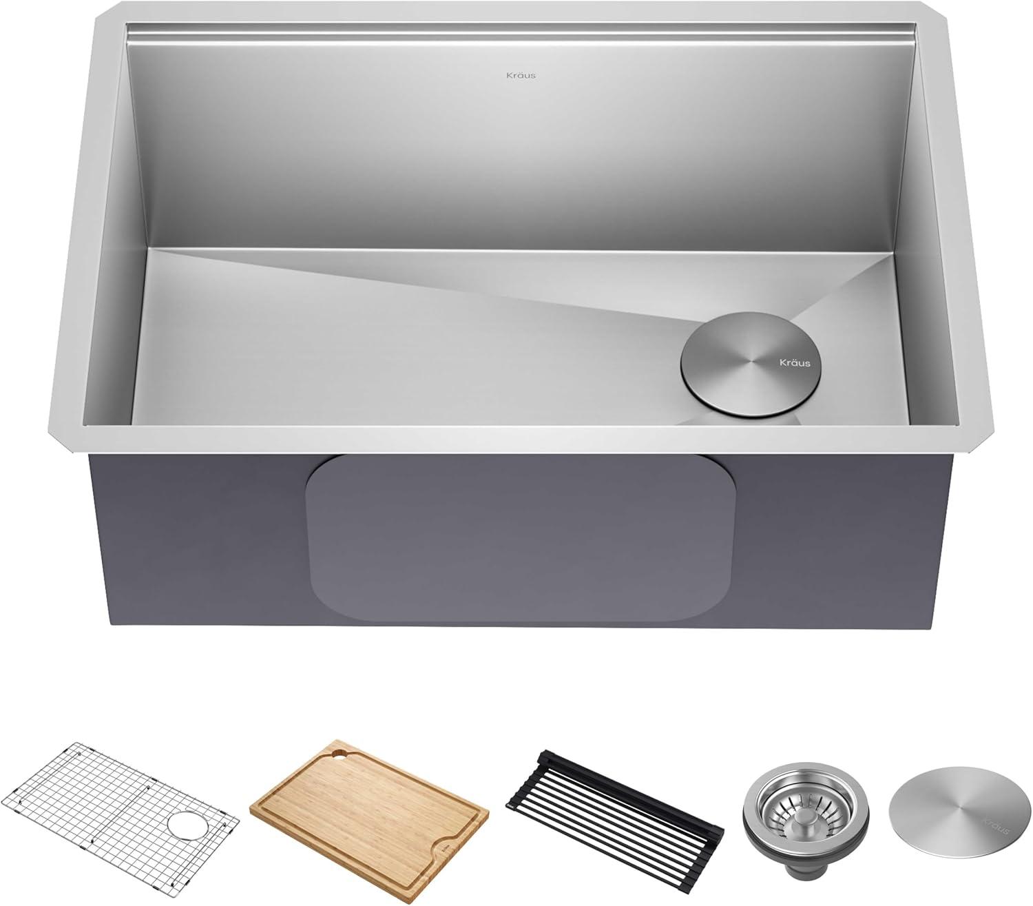 KRAUS Kore™ Workstation 27-inch L Undermount 16 Gauge Single Bowl Stainless Steel Kitchen Sink with Accessories