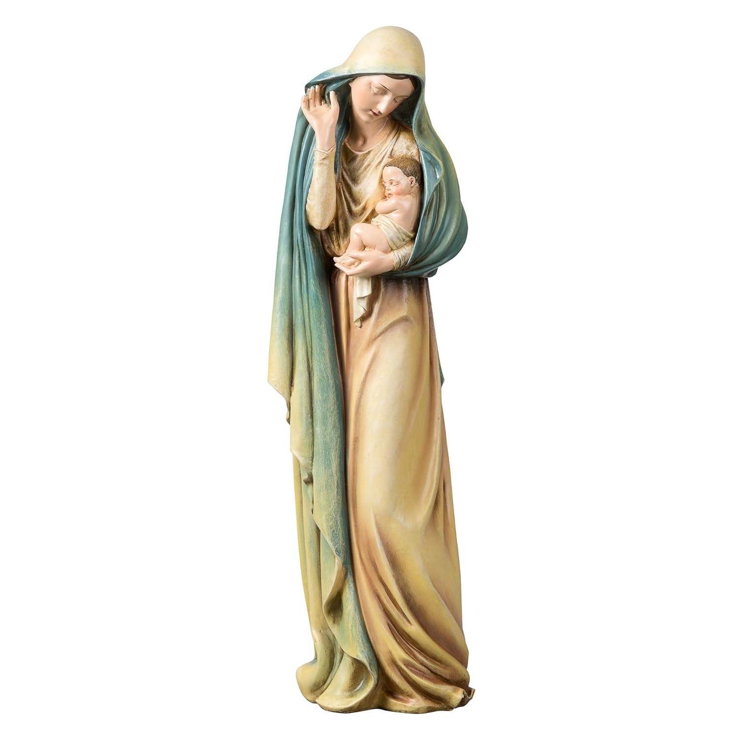 18 Inch Multicolored Resin Madonna and Child Statue