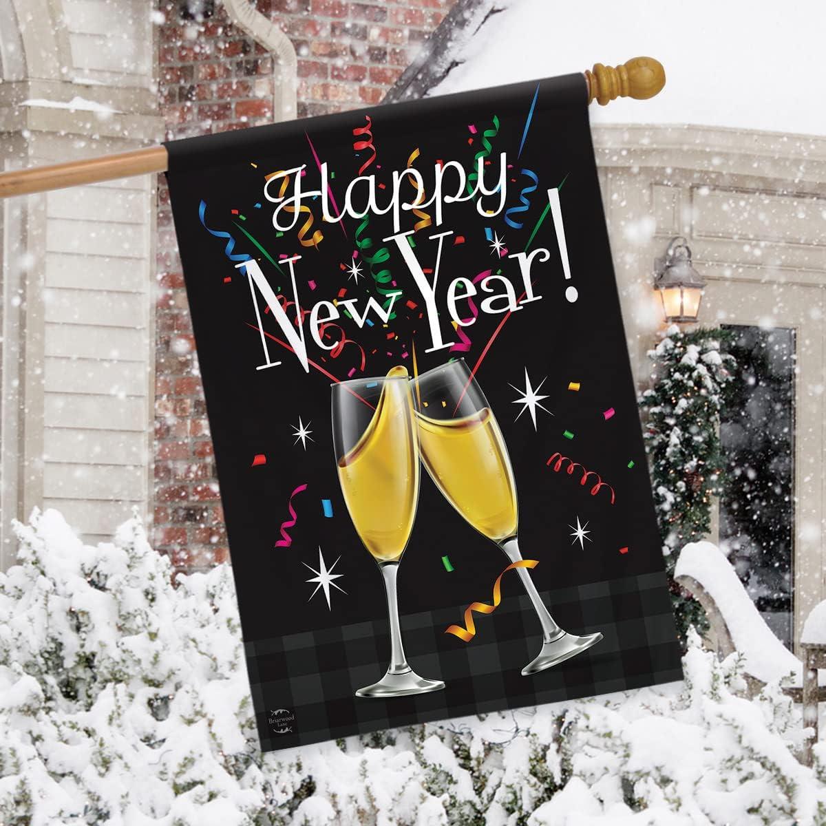 Happy New Year Double-Sided House Flag Champagne Glasses Toast 28" x 40" Briarwood Lane