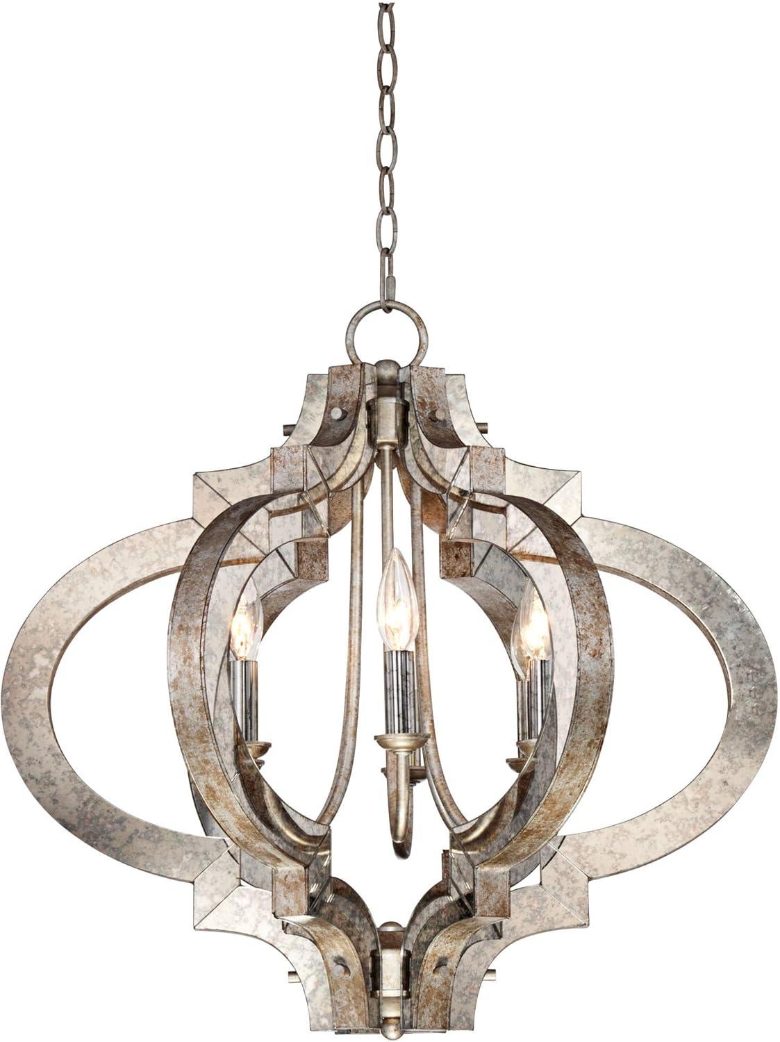 Possini Euro Design Ornament Aged Silver Gold Bronze Chandelier 23 1/4" Wide Industrial 6-Light Fixture for Dining Room Foyer Kitchen Island Entryway