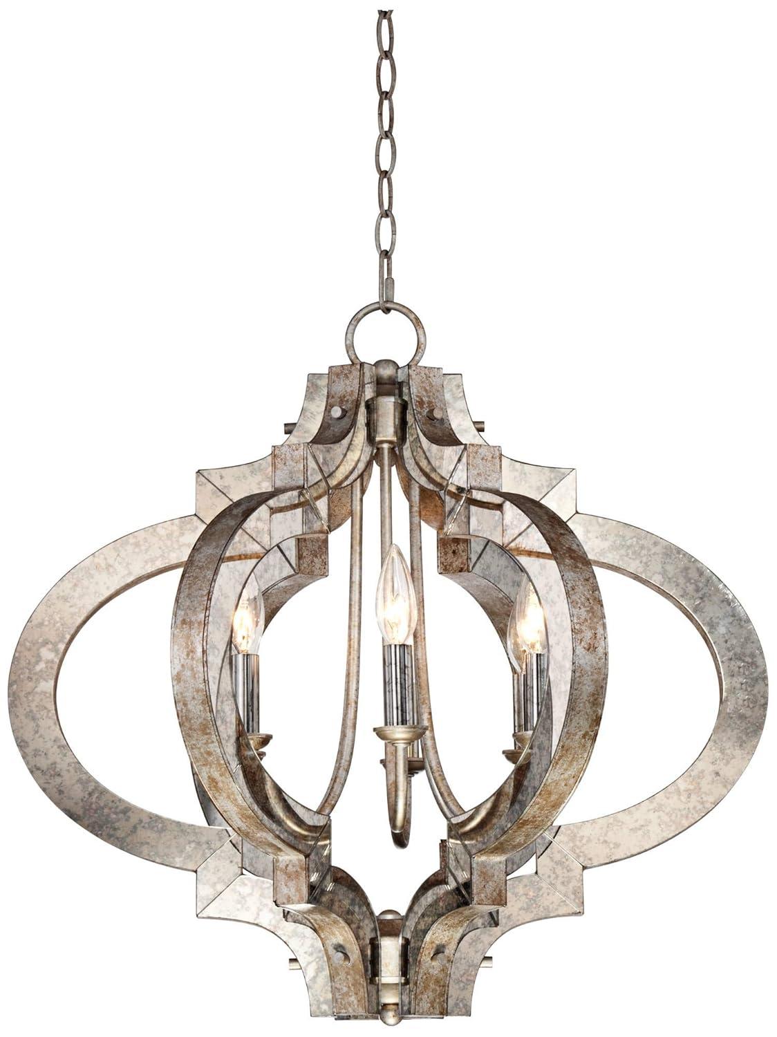 Possini Euro Design Ornament Aged Silver Gold Bronze Chandelier 23 1/4" Wide Industrial 6-Light Fixture for Dining Room Foyer Kitchen Island Entryway