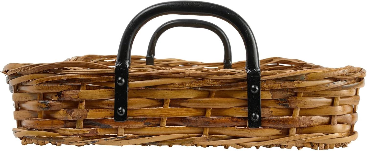 Creative Co-Op Decorative Woven Rattan Tray with Metal Handles, Natural and Black